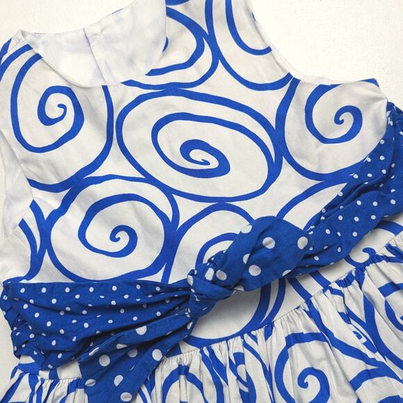 Jayne Copeland Dress Girls Size 6 Blue Swirl Polka Dot Sundress - Picture 2 of 6